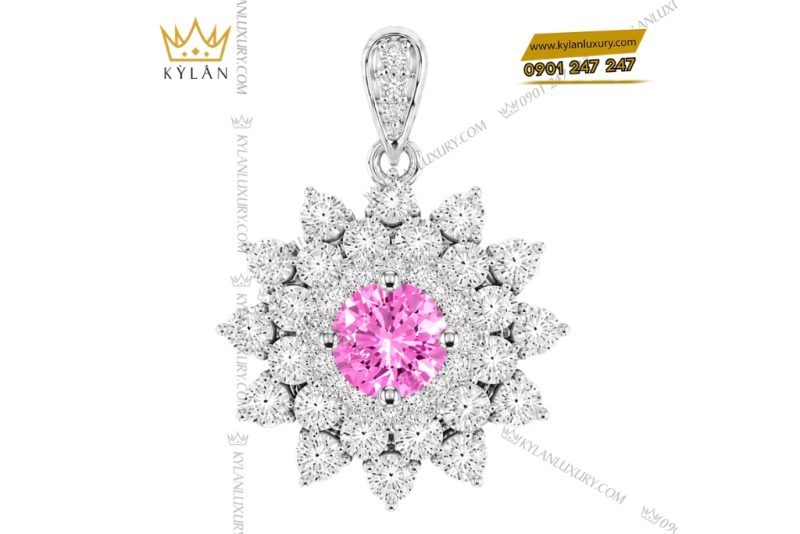 Dây chuyền vàng trắng Au750 đính sapphire hồng
