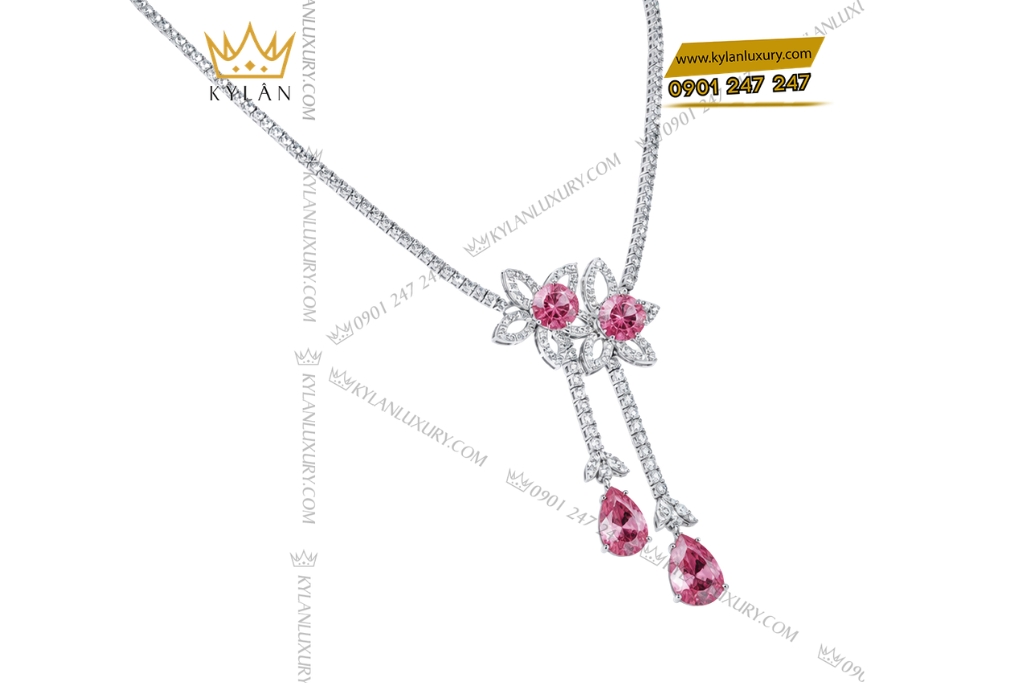 Kỳ Lân Luxury Day chuyen vang trang Au750 dinh sapphire hong 4 Dây chuyền vàng trắng Au750 đính sapphire hồng