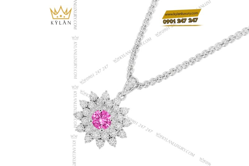 Dây chuyền vàng trắng Au750 đính sapphire hồng