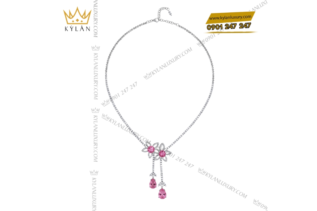 Dây chuyền vàng trắng Au750 đính sapphire hồng