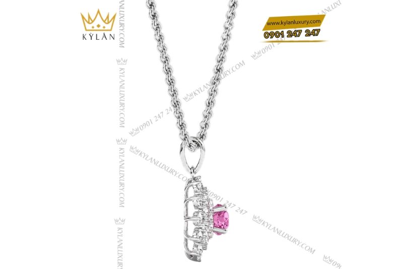 Dây chuyền vàng trắng Au750 đính sapphire hồng