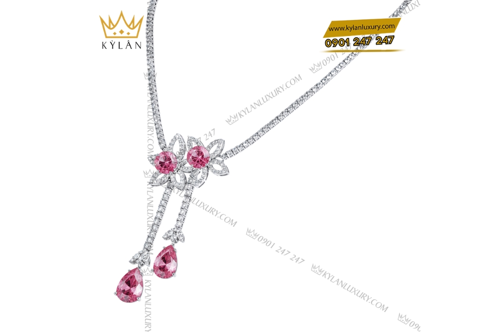 Dây chuyền vàng trắng Au750 đính sapphire hồng