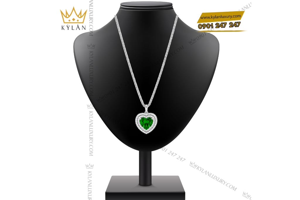 Kỳ Lân Luxury Day chuyen vang trang Au750 dinh sapphire xanh la 2 Dây chuyền vàng trắng Au750 đính sapphire xanh lá