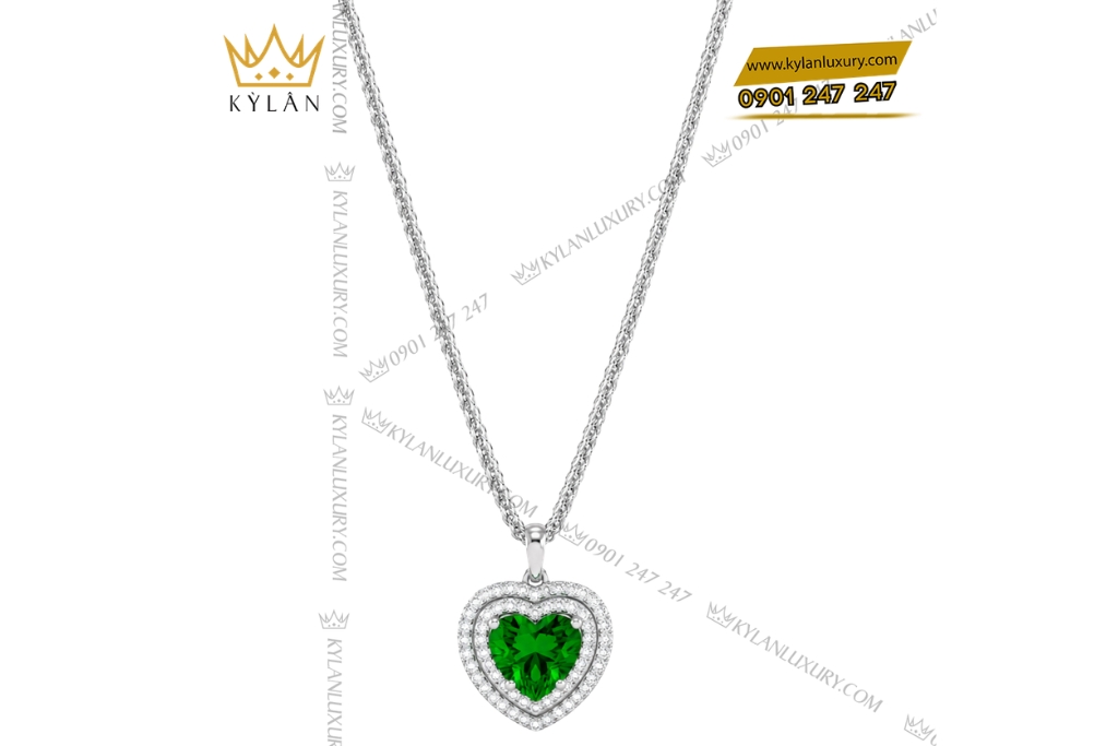 Dây chuyền vàng trắng Au750 đính sapphire xanh lá