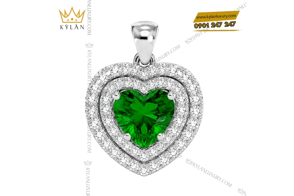 Dây chuyền vàng trắng Au750 đính sapphire xanh lá
