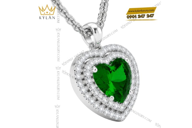 Dây chuyền vàng trắng Au750 đính sapphire xanh lá