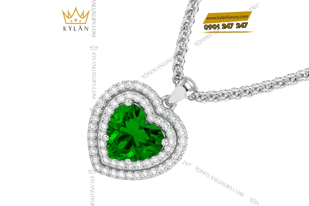 Dây chuyền vàng trắng Au750 đính sapphire xanh lá
