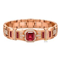 Lắc tay nam vàng hồng Au750 đính kim cương trắng và sapphire đỏ