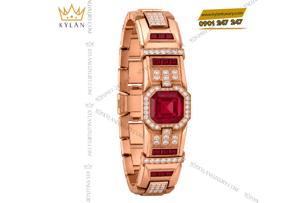 Kỳ Lân Luxury Lac tay nam vang hong Au750 dinh kim cuong trang va sapphire do 4 Lắc tay nam vàng hồng Au750 đính kim cương trắng và sapphire đỏ