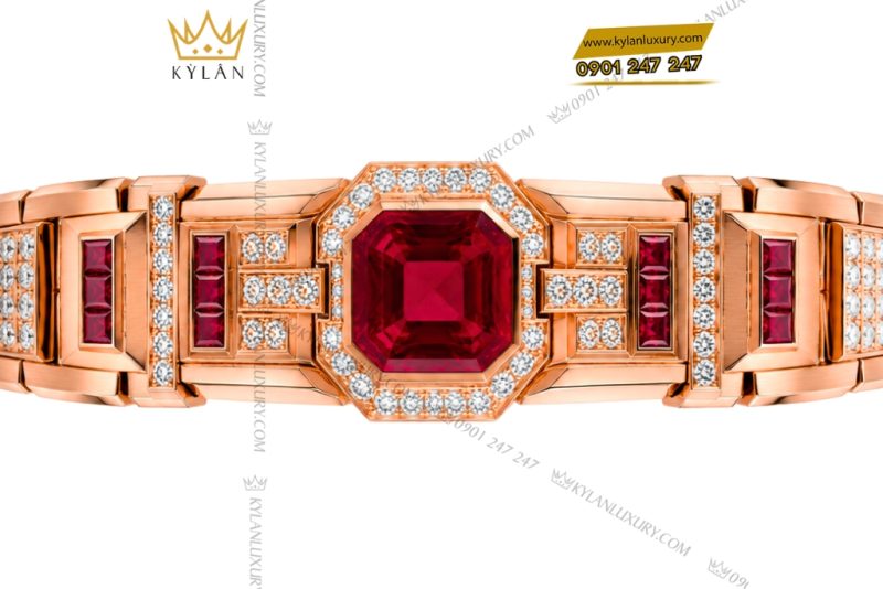 Lắc tay nam vàng hồng Au750 đính kim cương trắng và sapphire đỏ