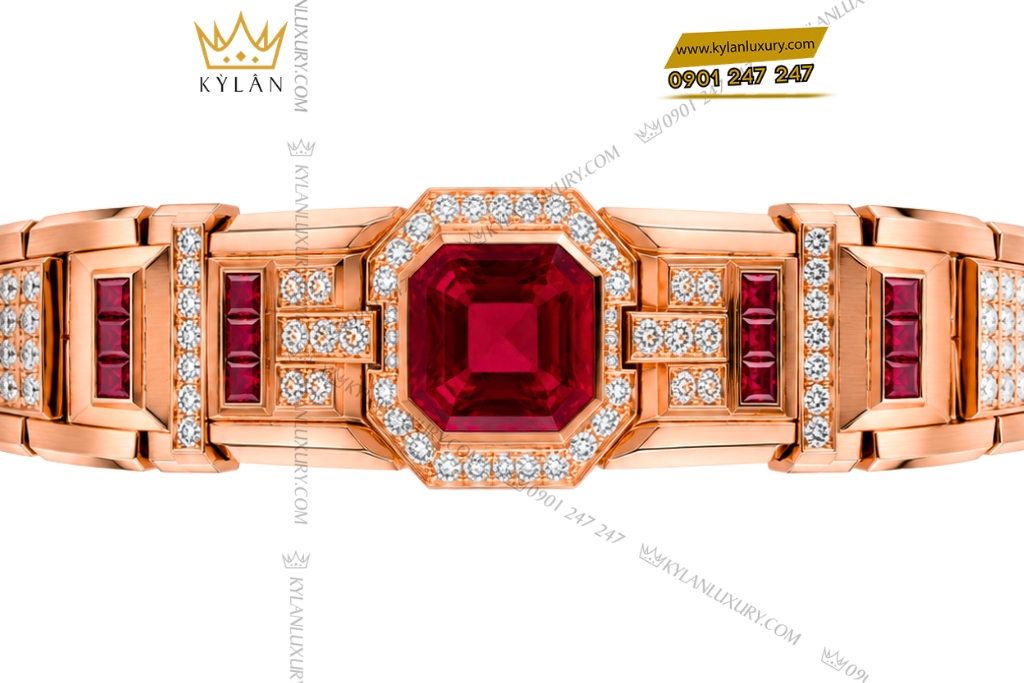 Lắc tay nam vàng hồng Au750 đính kim cương trắng và sapphire đỏ