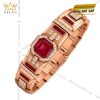 Lắc tay nam vàng hồng Au750 đính kim cương trắng và sapphire đỏ