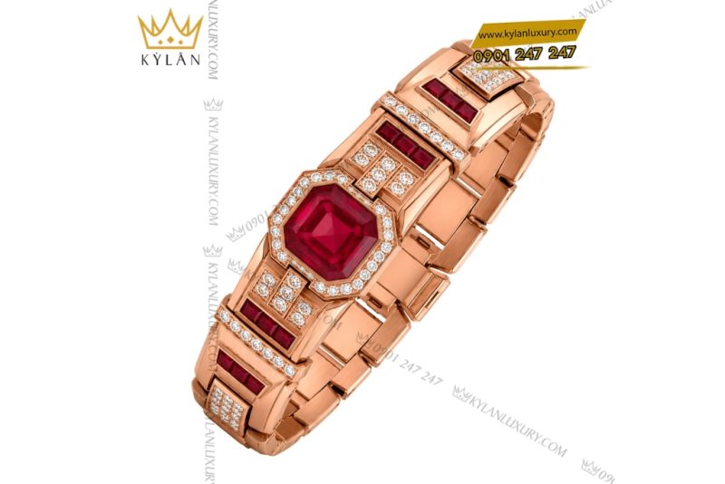 Lắc tay nam vàng hồng Au750 đính kim cương trắng và sapphire đỏ