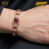 Lắc tay nam vàng hồng Au750 đính kim cương trắng và sapphire đỏ