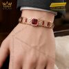 Lắc tay nam vàng hồng Au750 đính kim cương trắng và sapphire đỏ