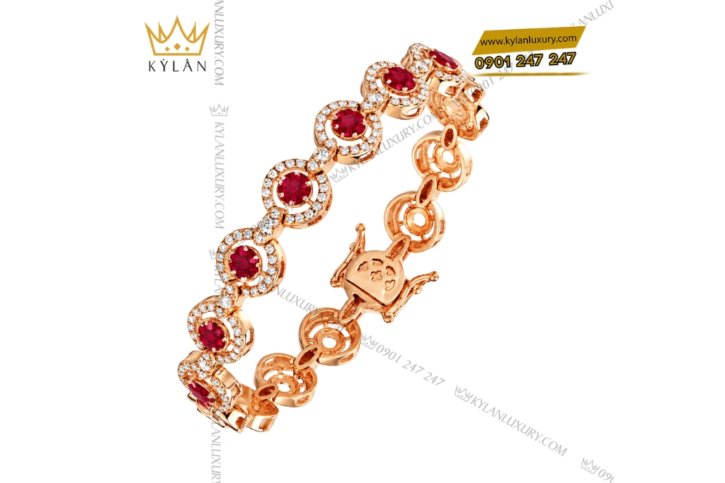 Lắc tay vàng hồng Au750 đính sapphire đỏ
