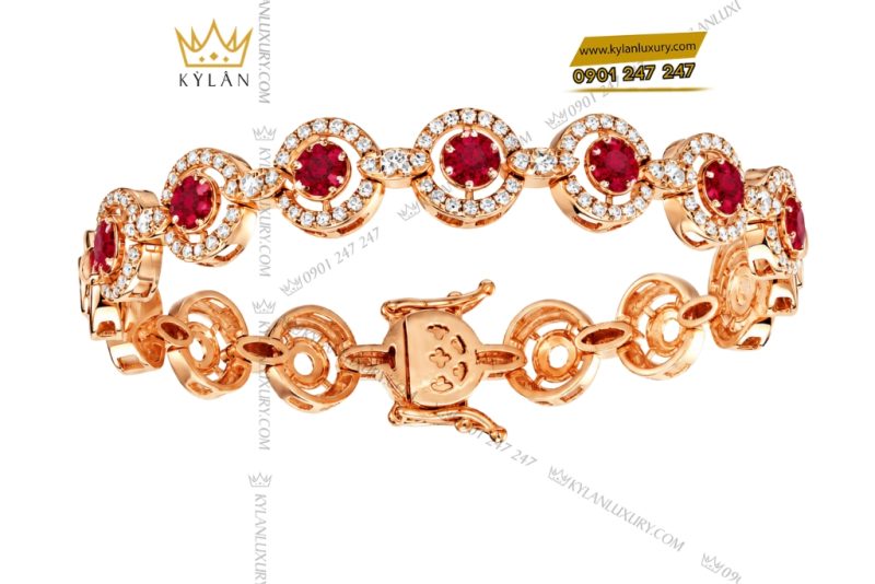 Lắc tay vàng hồng Au750 đính sapphire đỏ