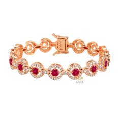 Lắc tay vàng hồng Au750 đính sapphire đỏ