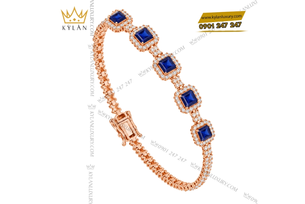Lắc tay vàng hồng Au750 đính sapphire xanh