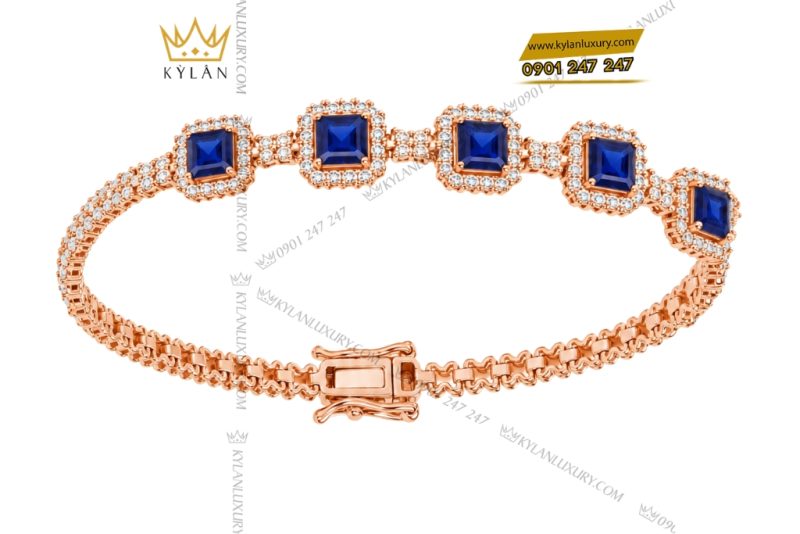 Lắc tay vàng hồng Au750 đính sapphire xanh