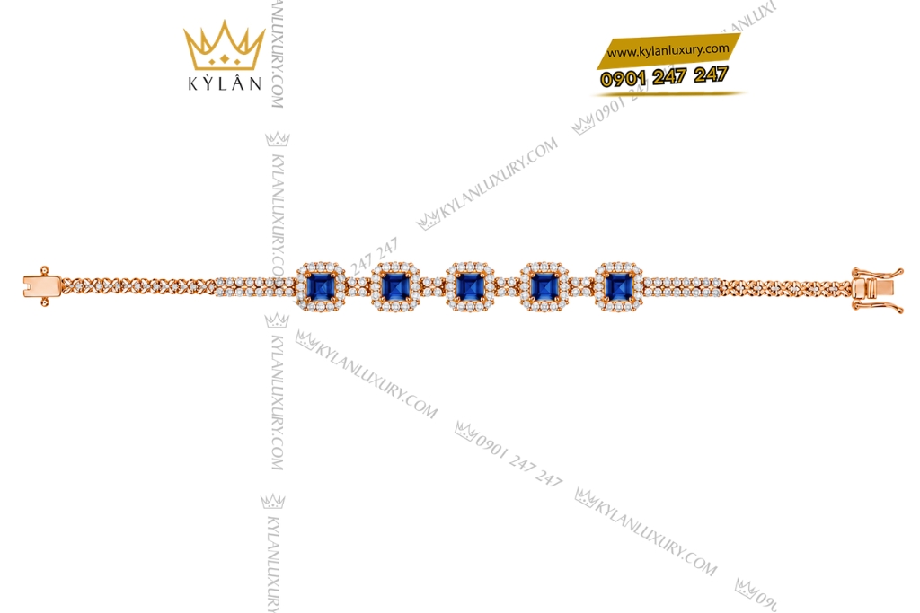 Kỳ Lân Luxury Lac tay vang hong Au750 dinh sapphire xanh 6 Lắc tay vàng hồng Au750 đính sapphire xanh