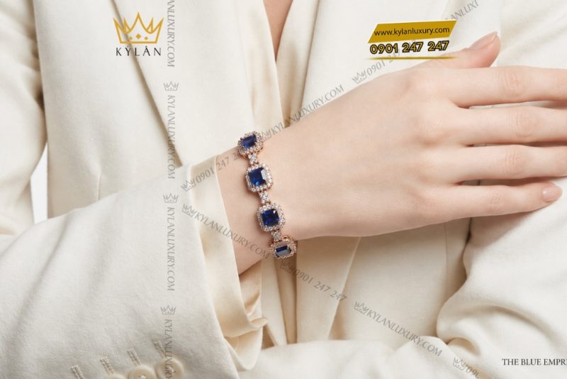 Lắc tay vàng hồng Au750 đính sapphire xanh