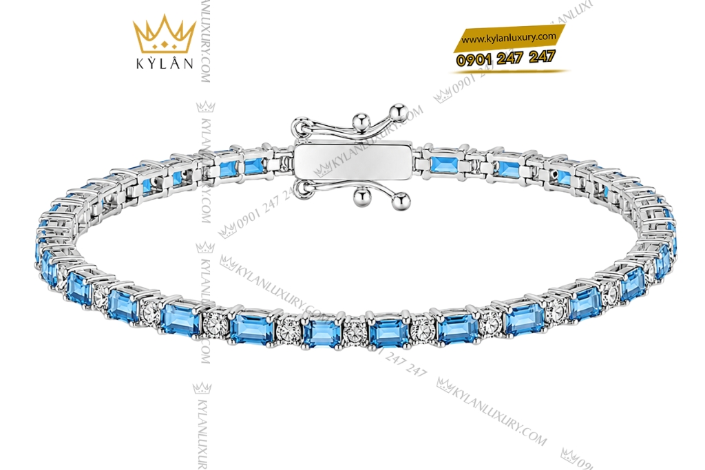 Lắc tay vàng trắng Au750 đính Topaz
