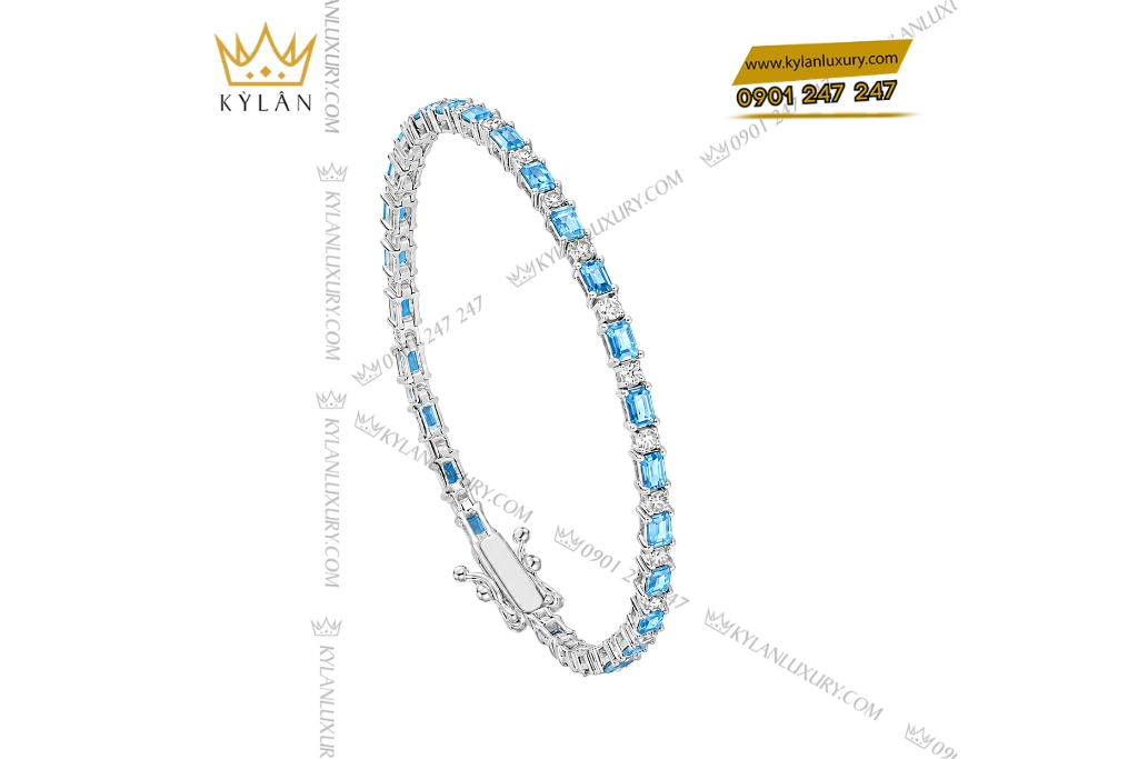 Lắc tay vàng trắng Au750 đính Topaz