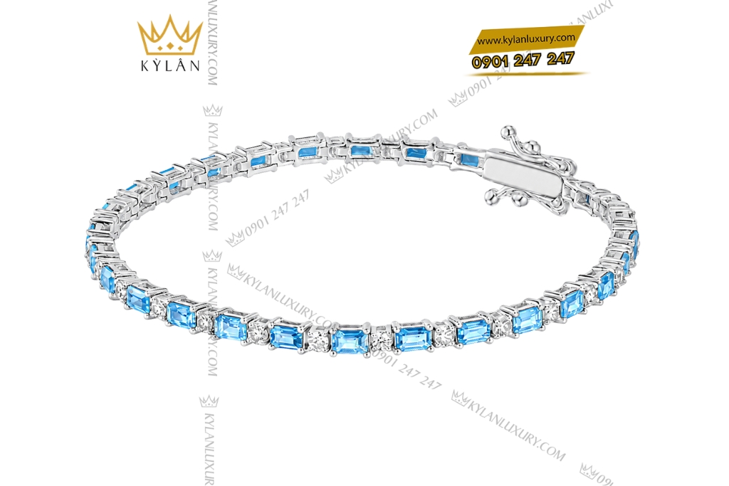 Kỳ Lân Luxury Lac tay vang trang Au750 dinh Topaz 5 Lắc tay vàng trắng Au750 đính Topaz
