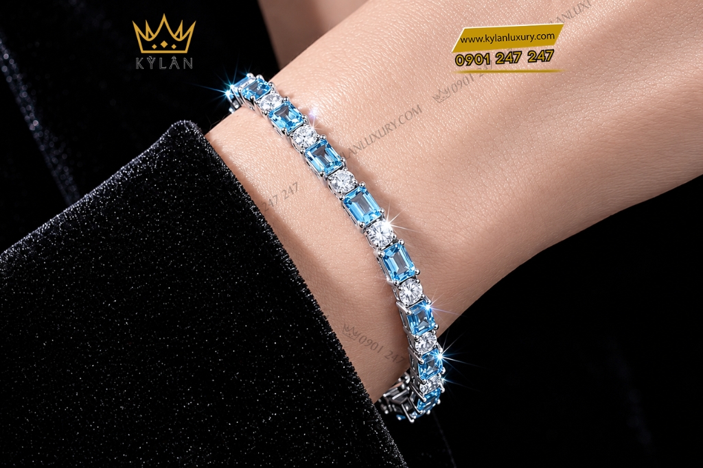 Lắc tay vàng trắng Au750 đính Topaz