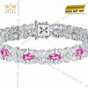 Lắc tay vàng trắng Au750 đính sapphire hồng