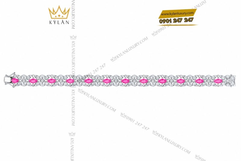 Lắc tay vàng trắng Au750 đính sapphire hồng