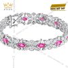 Lắc tay vàng trắng Au750 đính sapphire hồng