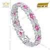 Lắc tay vàng trắng Au750 đính sapphire hồng