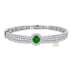 Vòng tay vàng trắng Au750 đính sapphire xanh lá