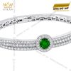 Vòng tay vàng trắng Au750 đính sapphire xanh lá
