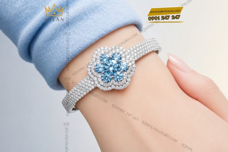 Vòng tay vàng trắng đính Au750 đính đá Topaz