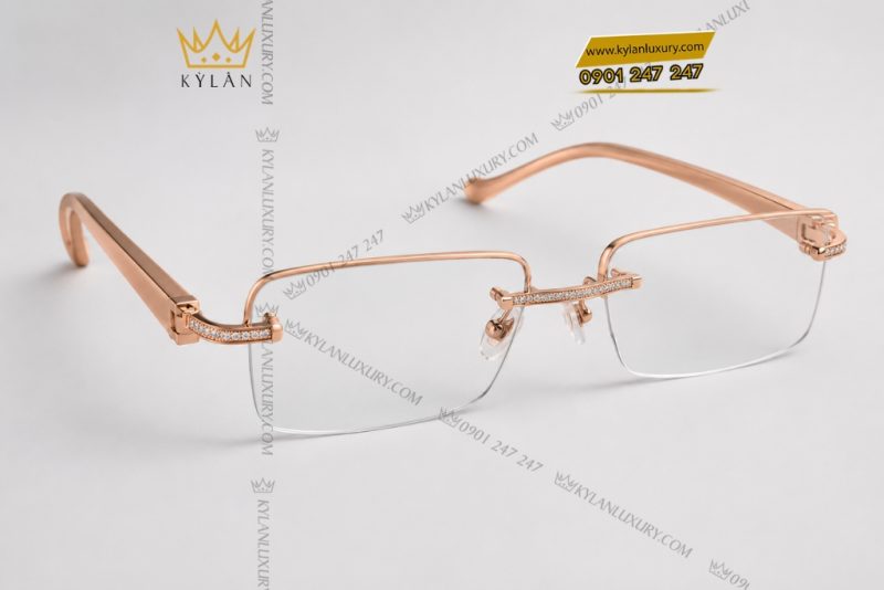 Mắt kính vàng hồng Au750 đính kim cương