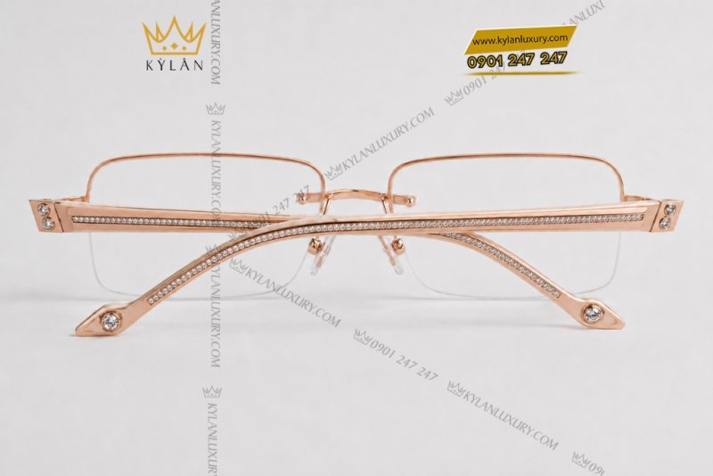 Mắt kính vàng hồng Au750 đính kim cương