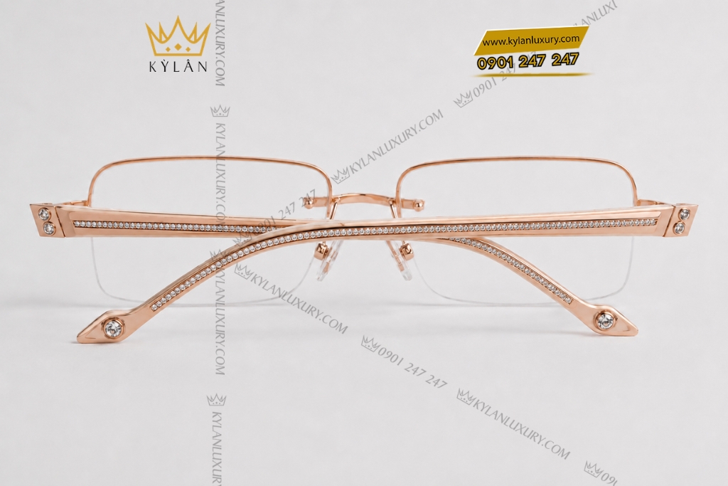 Kỳ Lân Luxury Mat kinh vang hong Au750 dinh kim cuong 3 Mắt kính vàng hồng Au750 đính kim cương