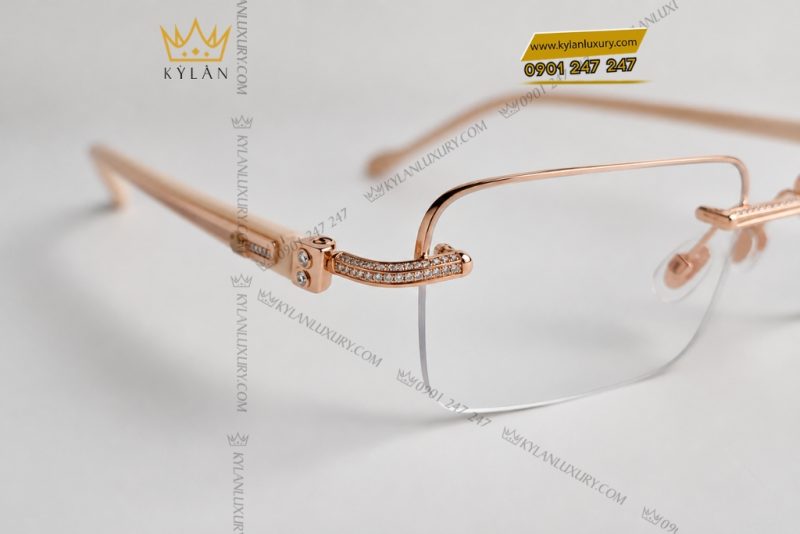 Mắt kính vàng hồng Au750 đính kim cương