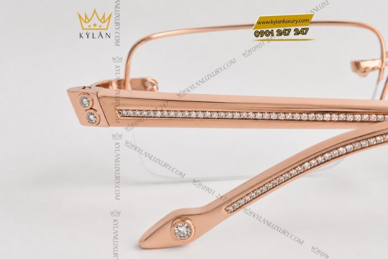 Mắt kính vàng hồng Au750 đính kim cương