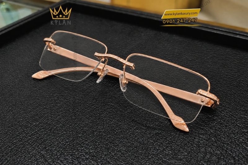 Mắt kính vàng hồng Au750 đính kim cương