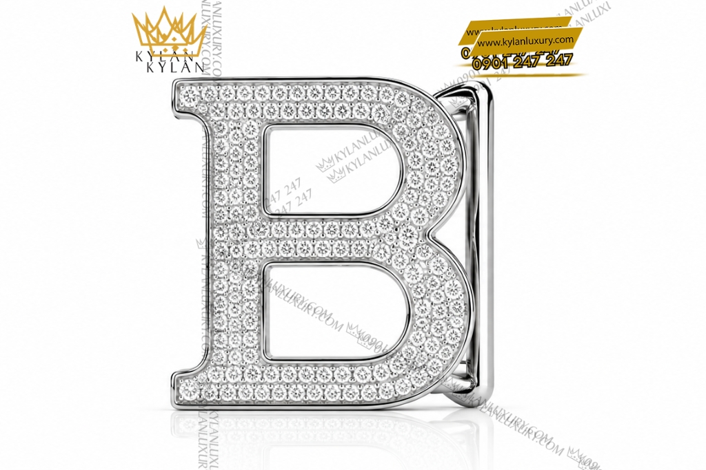 Mặt thắt lưng chữ B vàng trắng Au750 đính kim cương 7 Kỳ Lân Luxury Mat that lung chu B vang trang Au750 dinh kim cuong 1 Mặt thắt lưng chữ B vàng trắng Au750 đính kim cương