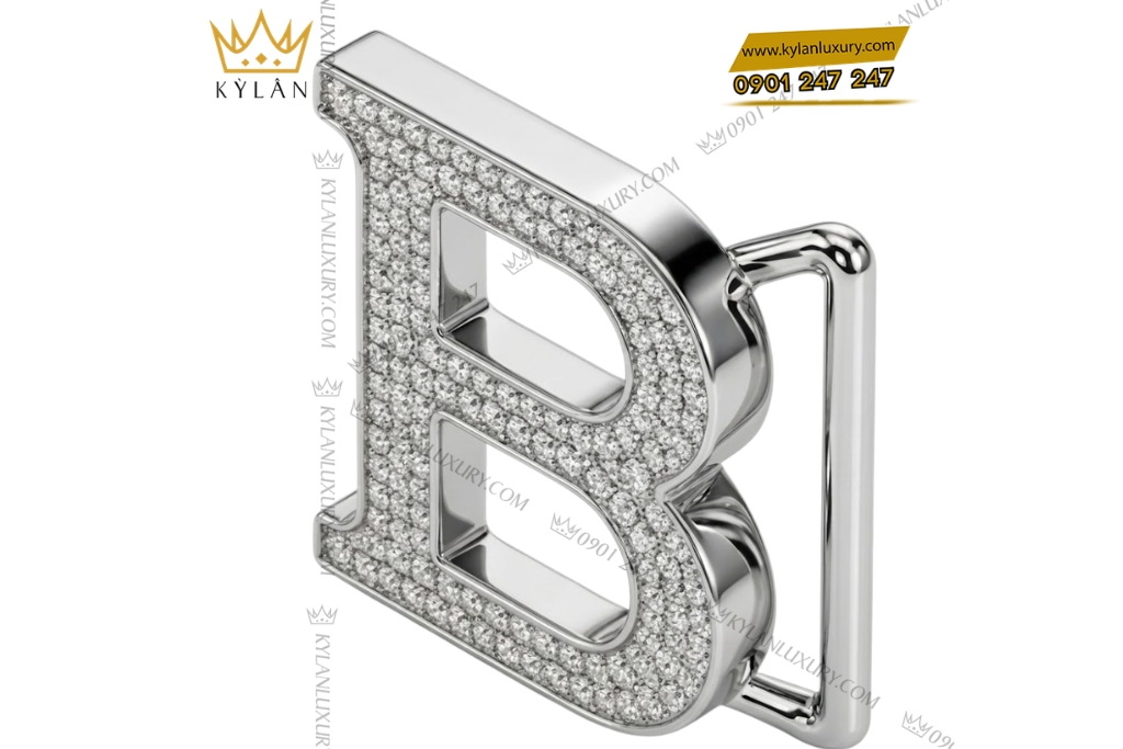 Mặt thắt lưng chữ B vàng trắng Au750 đính kim cương 5 Mặt thắt lưng chữ B vàng trắng Au750 đính kim cương