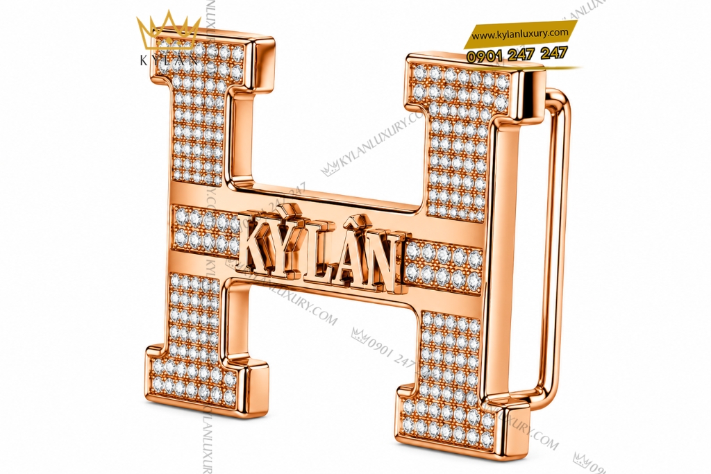 Mặt thắt lưng chữ H cá nhân hóa chữ Kỳ lân đính kim cương