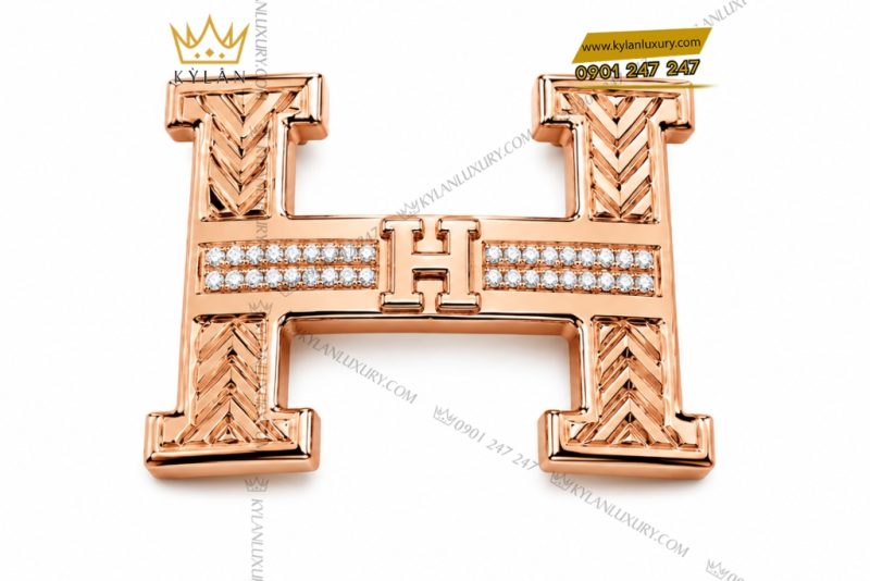 Mặt thắt lưng chữ H vàng hồng Au750 đính kim cương