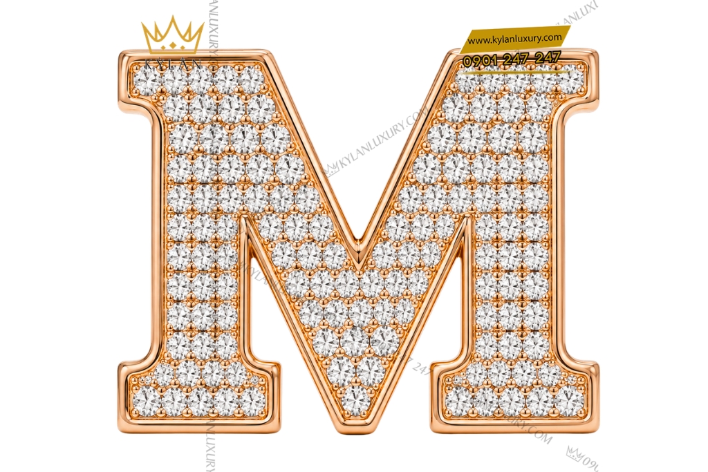 Mặt thắt lưng chữ M vàng hồng đính full kim cương 3 Mặt thắt lưng chữ M vàng hồng đính full kim cương