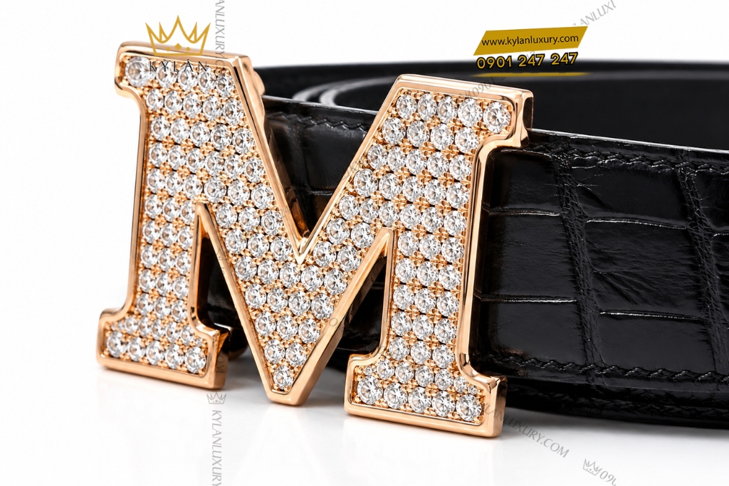 Mặt thắt lưng chữ M vàng hồng đính full kim cương 7 Mặt thắt lưng chữ M vàng hồng đính full kim cương