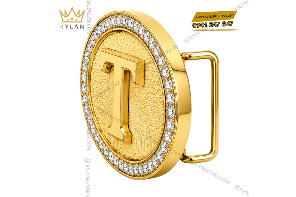 Mặt thắt lưng chữ T Oval vàng Au750 đính kim cương